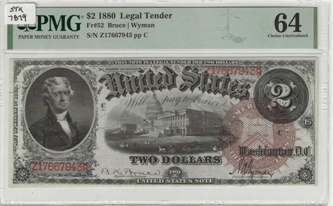 1880 $2 Legal Tender PMG 64