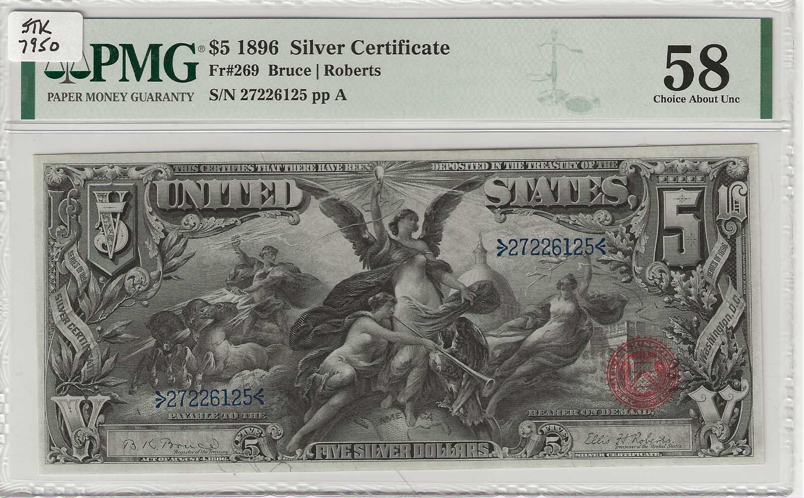 FR. 0269 - 1896 $5 Silver Certificate PMG 58