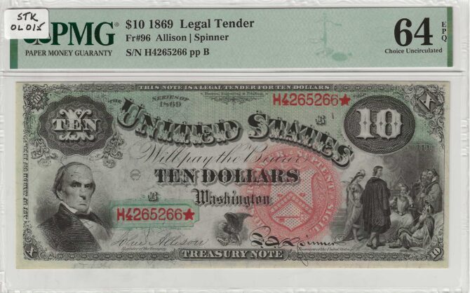 FR. 0096 - 1869 $10 Legal Tender PMG 64EPQ