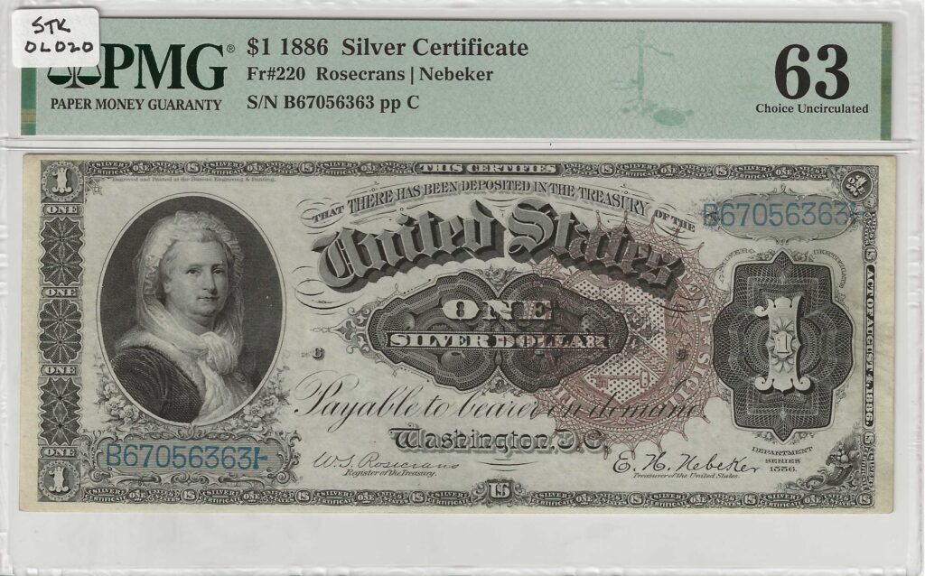 FR. 0220 - 1886 $1 Silver Certificate PMG 63