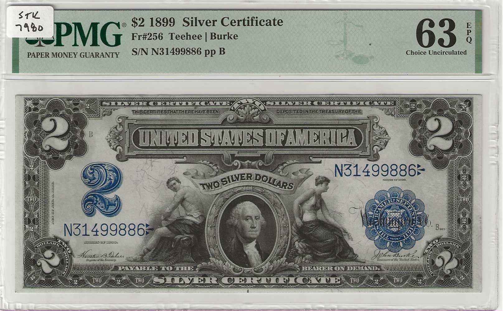 FR. 0256 - 1899 $2 Silver Certificate PMG 6EEPQ