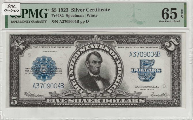 FR. 0282 - 1923 $5 Silver Certificate PMG 65EPQ