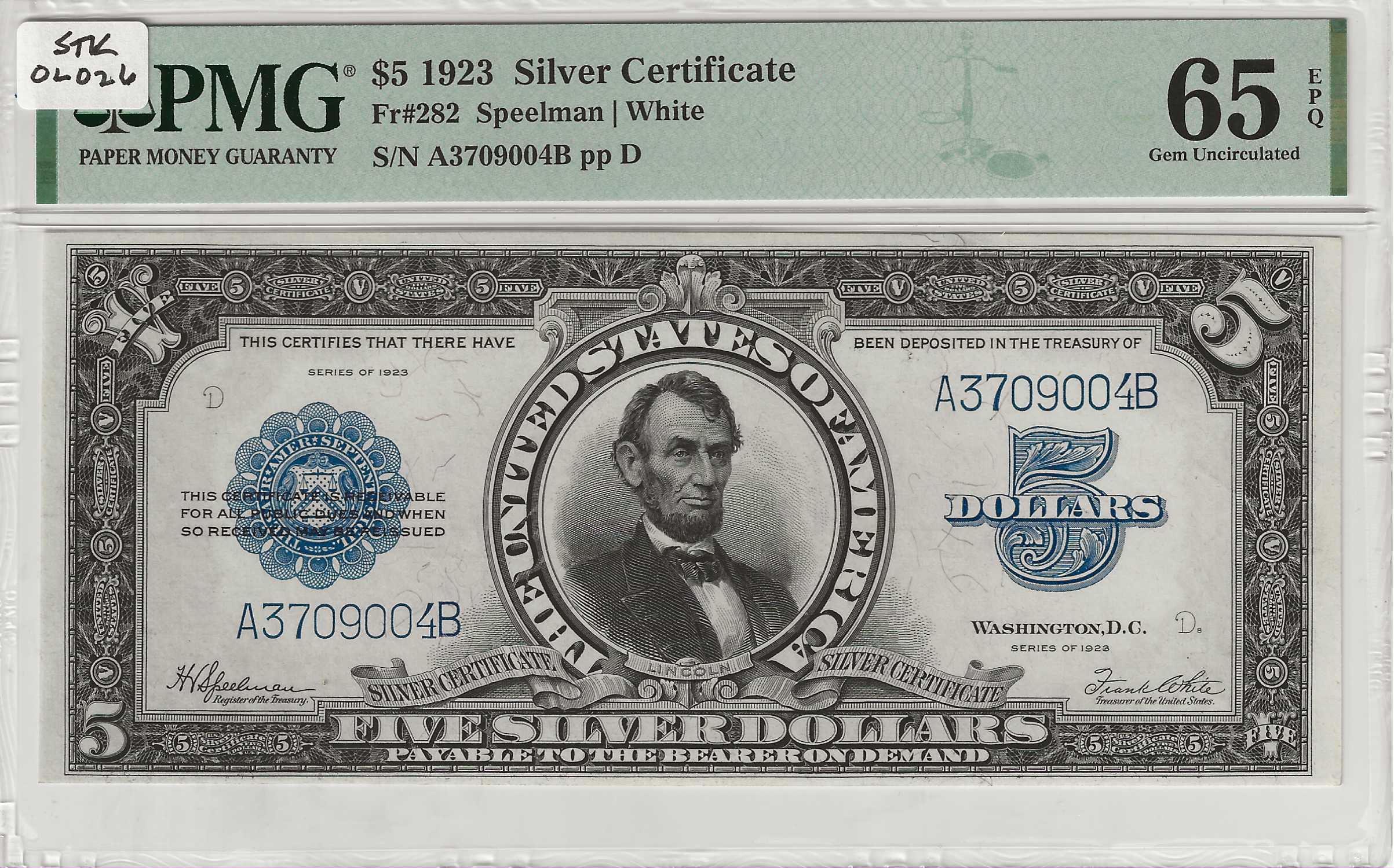 FR. 0282 - 1923 $5 Silver Certificate PMG 65EPQ