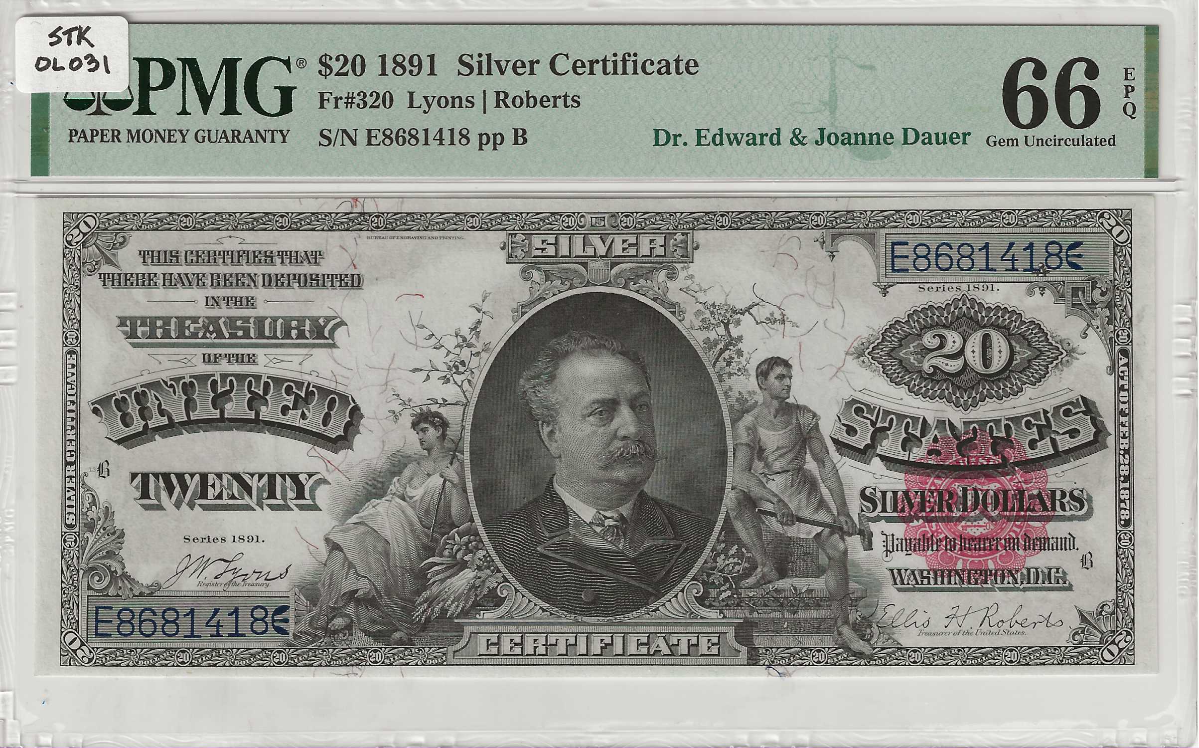 FR. 0320 - 1891 $20 Silver Certificate PMG 66EPQ: Rare Note