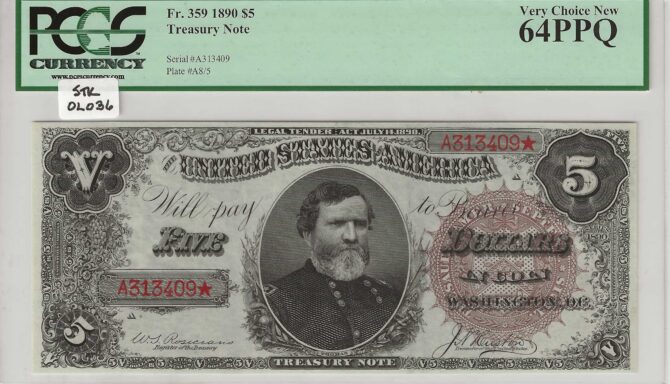 1890 $5 Treasury Note PCGS 64PPQ