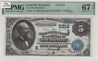 Louisville, KY - $5 1882 Date Back Fr. 537 The NB of Kentucky Ch. # 5312