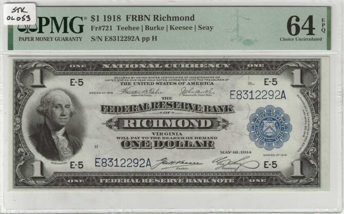 Fr. 721 $1 1918 Federal Reserve Bank Note PMG 64EPQ - CU