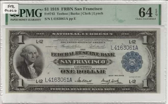 FR. 0743 – 1918 $1 Federal Reserve Bank Note San Francisco PMG 64EPQ