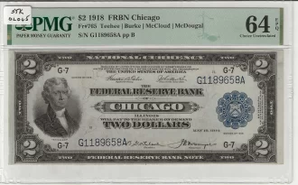 FR. 0765 – 1918 $2 Federal Reserve Bank Note Chicago PMG 64EPQ