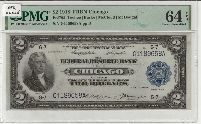 FR. 0765 – 1918 $2 Federal Reserve Bank Note Chicago PMG 64EPQ