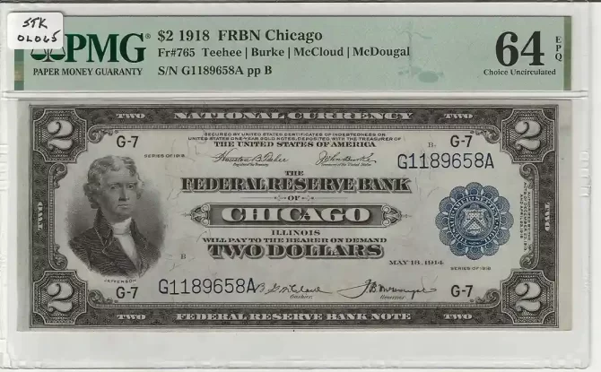 FR. 0765 – 1918 $2 Federal Reserve Bank Note Chicago PMG 64EPQ