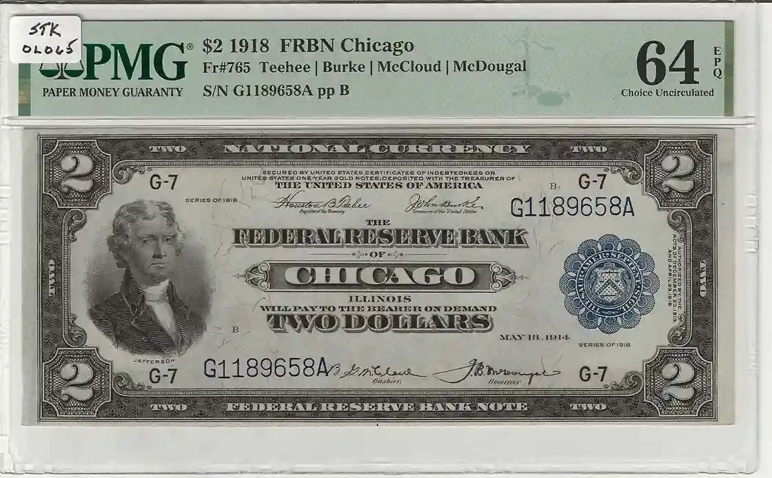 FR. 0765 – 1918 $2 Federal Reserve Bank Note Chicago PMG 64EPQ