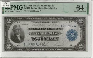 FR. 0772 – 1918 $2 Federal Reserve Bank Note Minneapolis PMG 64EPQ