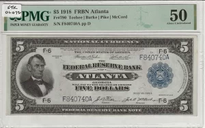 FR. 0790 – 1918 $5 Federal Reserve Bank Note Atlanta PMG 50