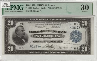 FR. 0825 – 1918 $20 Federal Reserve Bank Note St. Louis PMG 30