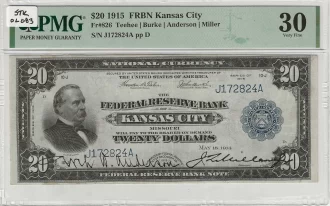 FR. 0826 – 1915 $20 Federal Reserve Bank Note Kansas City PMG 30