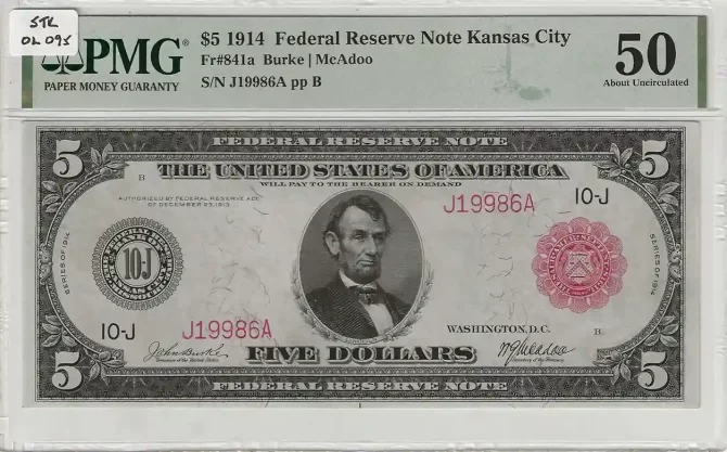 FR. 0841a – 1914RS $5 Federal Reserve Note Kansas City PMG 50