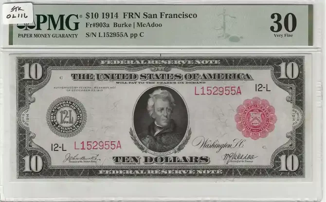 FR. 0903a – 1914RS $10 Federal Reserve Note San Francisco PMG 30