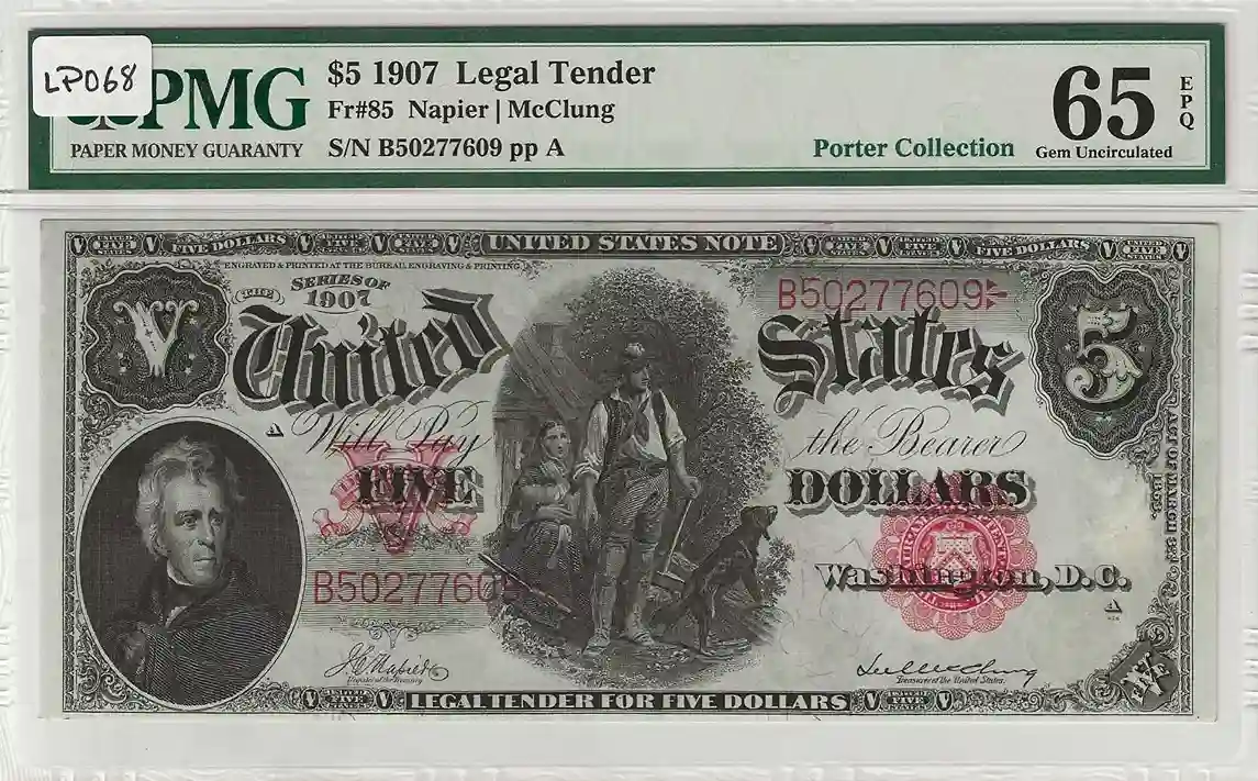 1907 $5 Legal Tender Note FR. 085 PMG