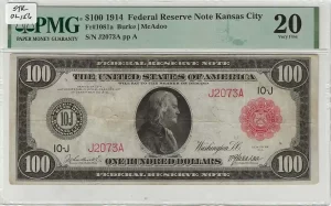 FR. 01081a – 1914RS $100 Federal Reserve Note Kansas City PMG 20