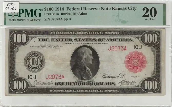 FR. 01081a – 1914RS $100 Federal Reserve Note Kansas City PMG 20