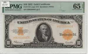 FR. 01173 – 1922 $10 Gold Certificate PMG 65EPQ