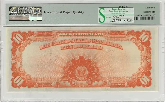 FR. 01173 – 1922 $10 Gold Certificate PMG 65EPQ