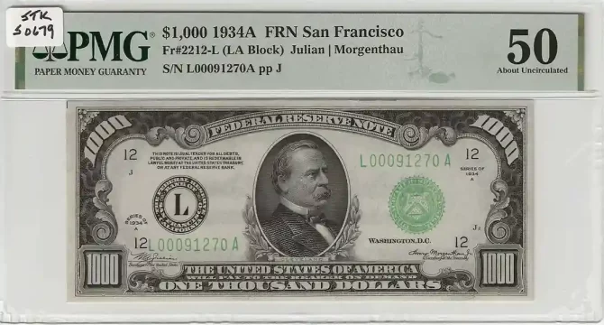 1934A $1000 Federal Reserve Note San Francisco PMG Certified