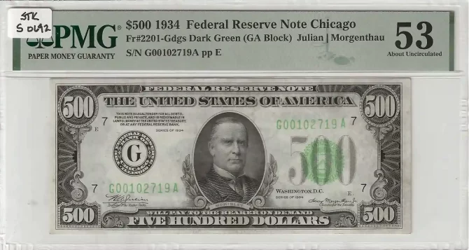 FR . 2201-Gdgs - 1934 $500 Federal Reserve Note Chicago PMG 53