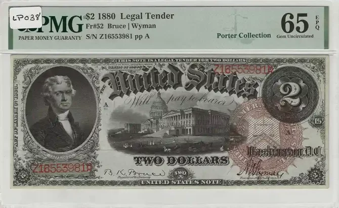 FR. 52 1880 $2 Legal Tender Note PMG 65 - Rare Currency Sale