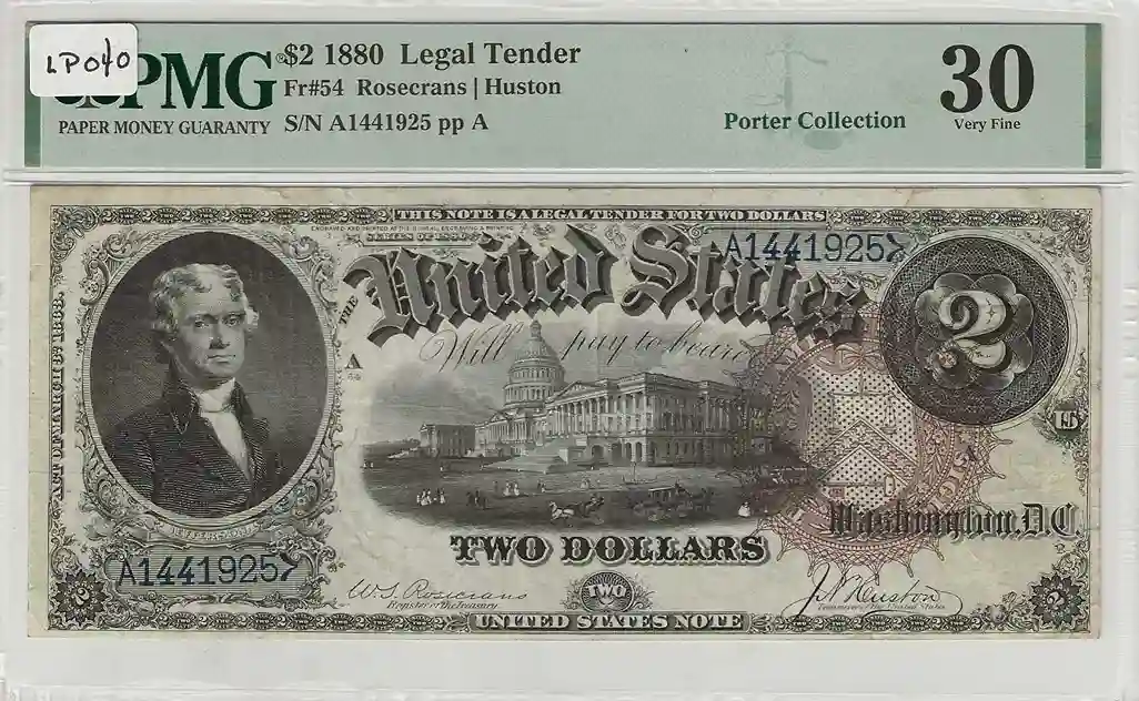 1880 $2 Legal Tender PMG 30