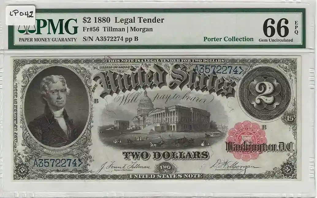 1880 $2 Legal Tender PMG 66 EPQ