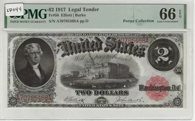 1917 $2 Legal Tender PMG 66