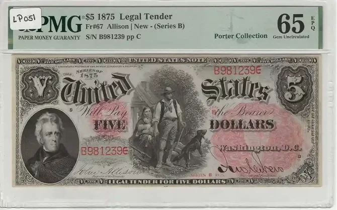 1875 $5 Legal Tender PMG 65