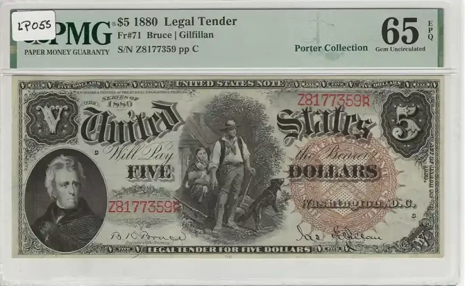 1880 $5 Legal Tender PMG 65 EPQ