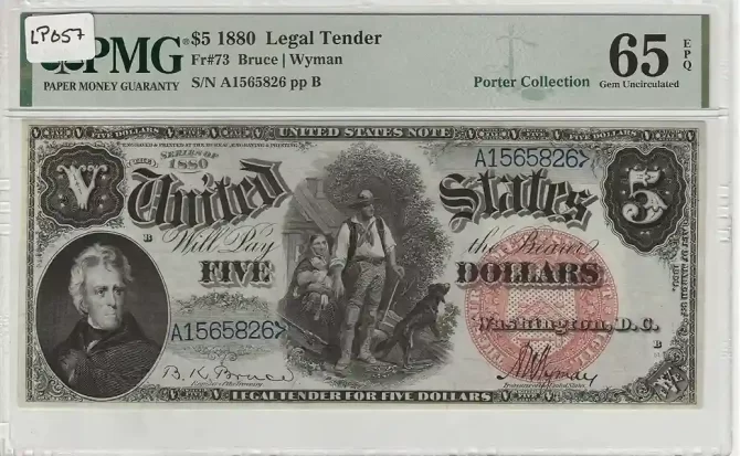 1880 $5 Legal Tender PMG 65 EPQ