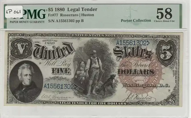 1880 $5 Legal Tender Note PMG 58