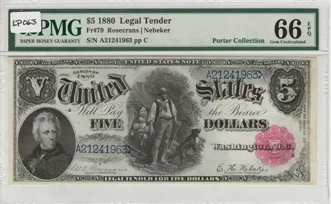 1880 $5 Legal Tender FR. 79 PMG 66