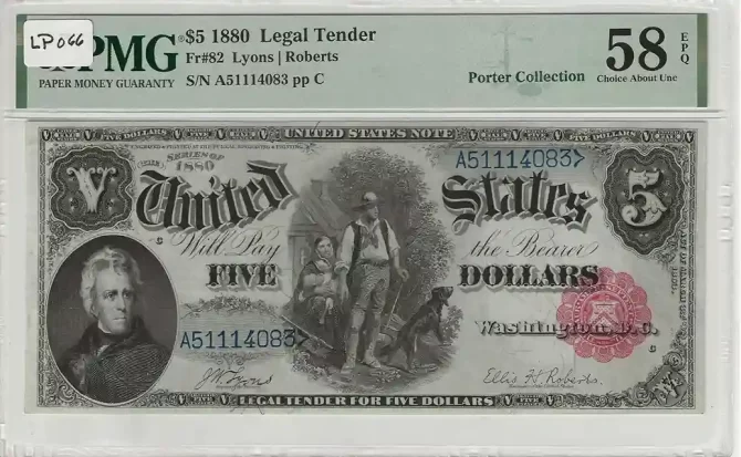 FR. 82 - 1880 $5 Legal Tender PMG 58 EPQ Rare Note