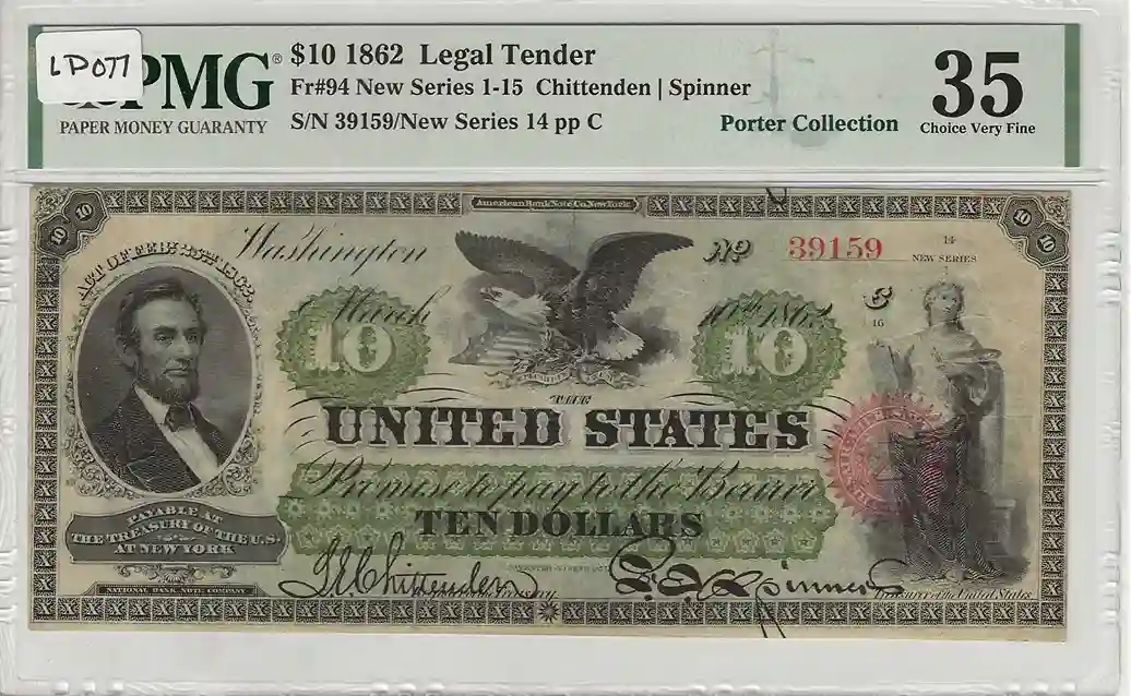 FR. 94 -1862 $10 Legal Tender PMG 35 | Rare Collectible Note