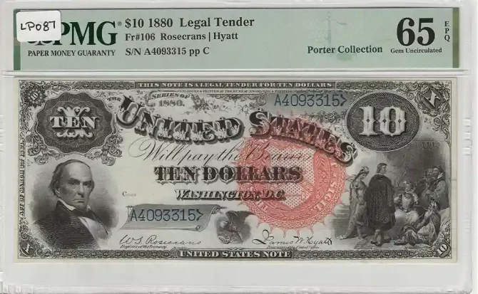 FR. 106 - 1880 $10 Legal Tender Note | PMG 65 EPQ Graded