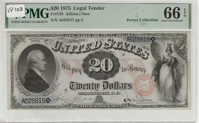 1875 $20 Legal Tender PMG