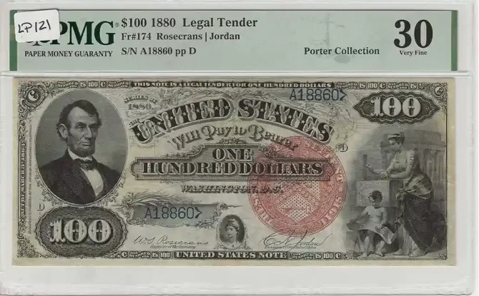 FR. 174 - 1880 $100 Legal Tender PMG 30