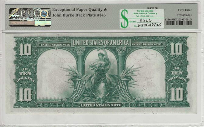 FR. 122m - 1901 $10 Legal Tender PMG 53EPQ★ - CAU - Image 2