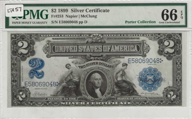 FR. 253- 1899 $2 Silver Certificate PMG 66EPQ