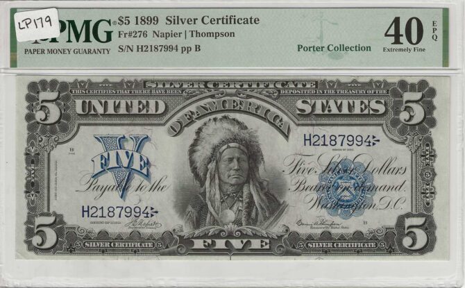 FR. 276 $5 Silver Certificate 1899 PMG 40EPQ