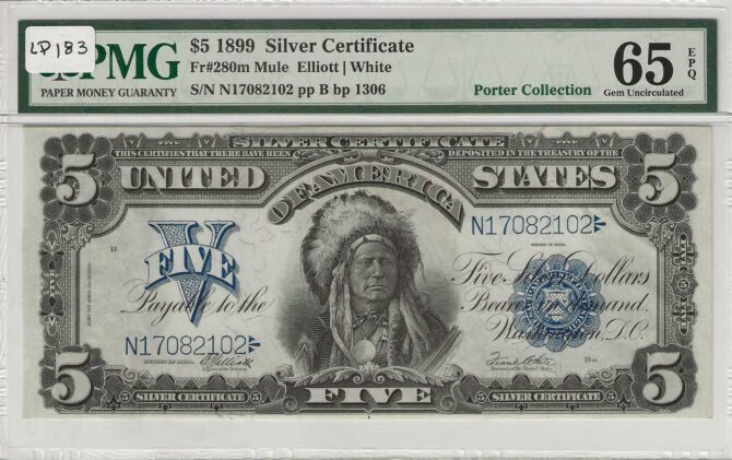 FR. 280m $5 Silver Certificate 1899 PMG 65EPQ
