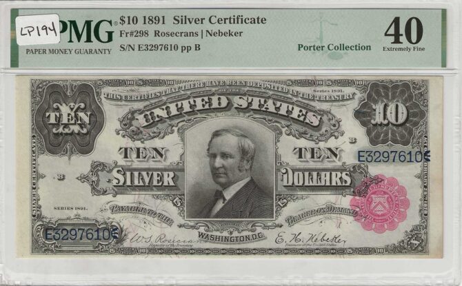 FR. 298 - 1891 $10 Silver Certificate PMG 40